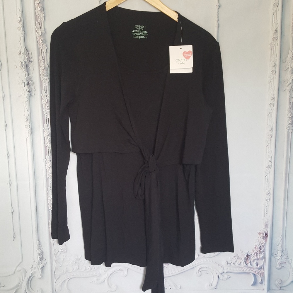 NWT Green by Spring Vicky Long Sleeve Tie Up Top